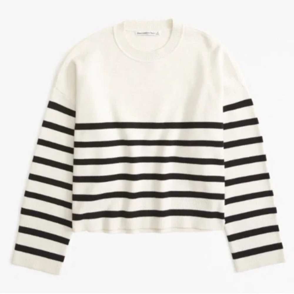 Abercrombie & Fitch LuxeLoft Crew Sweater — Black Striped